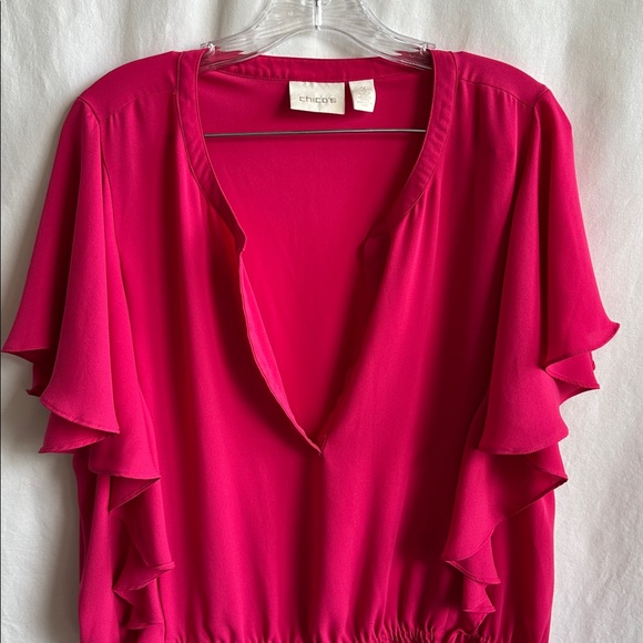 Chico's fuchsia flutter sleeve top with V-neck, elastic waist, size 3 (XL/16) - Picture 2 of 8